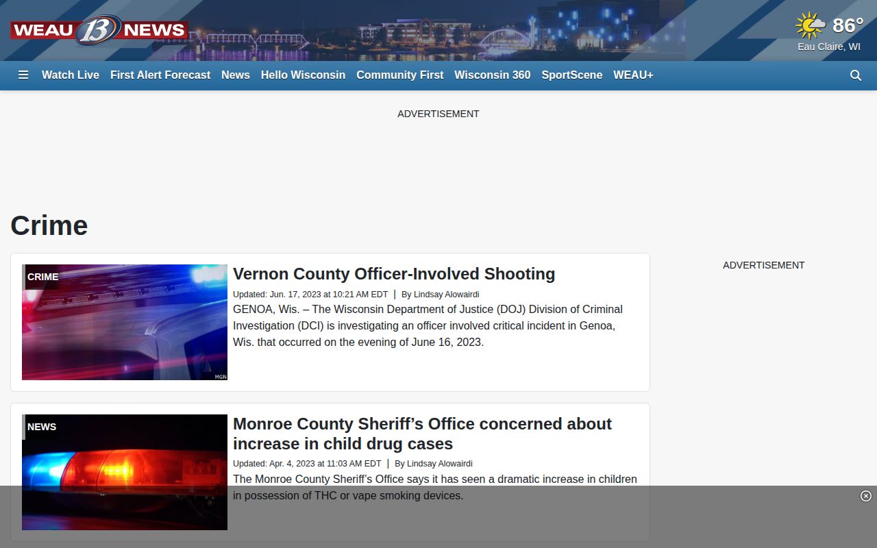 Chippewa County arrest-record news source, WEAU regional crime section