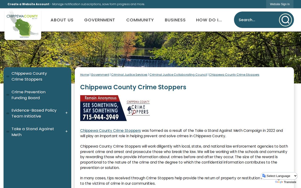 Chippewa County wanted-person tip route through official Crime Stoppers