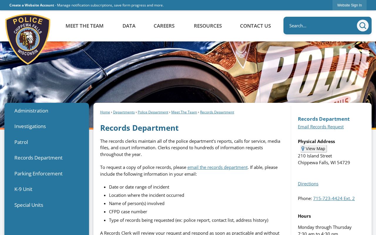 Chippewa County Chippewa Falls Police Department arrest-record request page